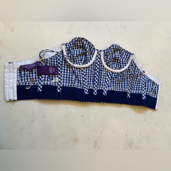 Ralph Lauren Collection Bustier Corset Top Cropped Gingham Embroidered Floral XS - Picture 6 of 8